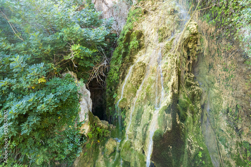 Arial view of a waterfall in a tropical forest