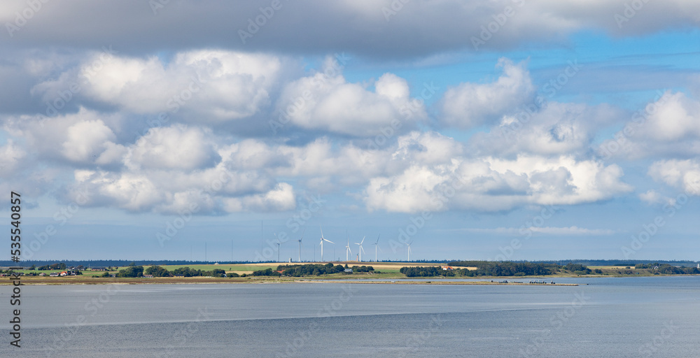 Wind turbin in the field Sønder Arup and near Feggesund,Denmark,Europe	