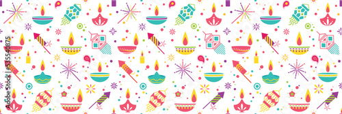 Diwali colorful seamless pattern horizontal background. Vector illustration
