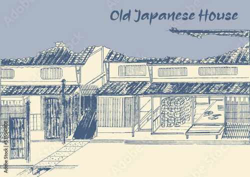 old japanese house,日本　江戸　街並み　浮世絵　長屋
