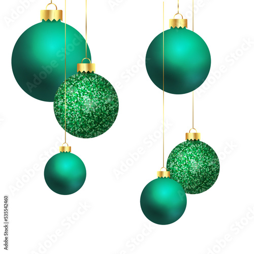 Glittery and green decorative Christmas balls - vector illustration