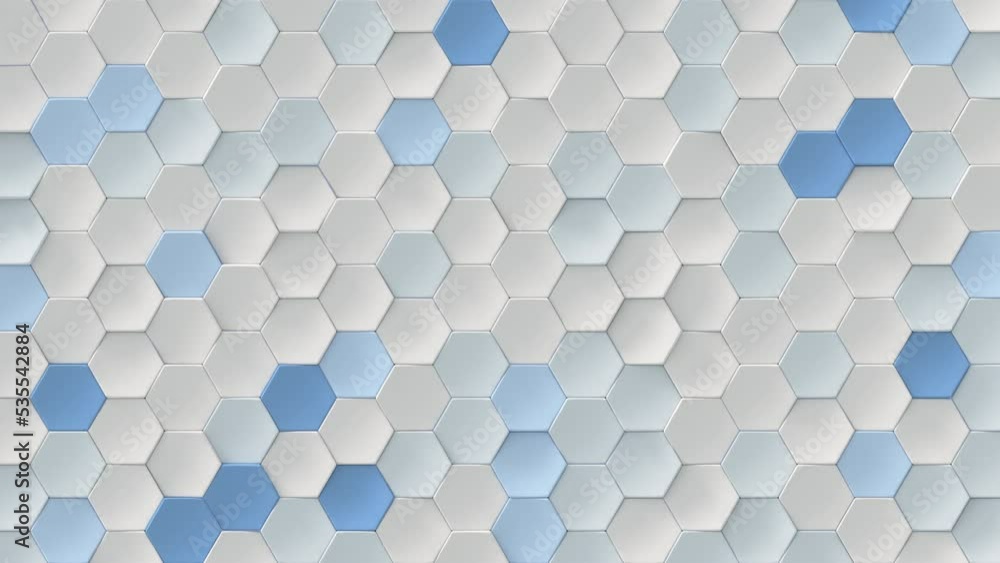 White and blue hexagons. Abstract geometric background. Seamless loop 3D render animation White and blue hexagons. Abstract geometric background. Seamless loop 3D render animation