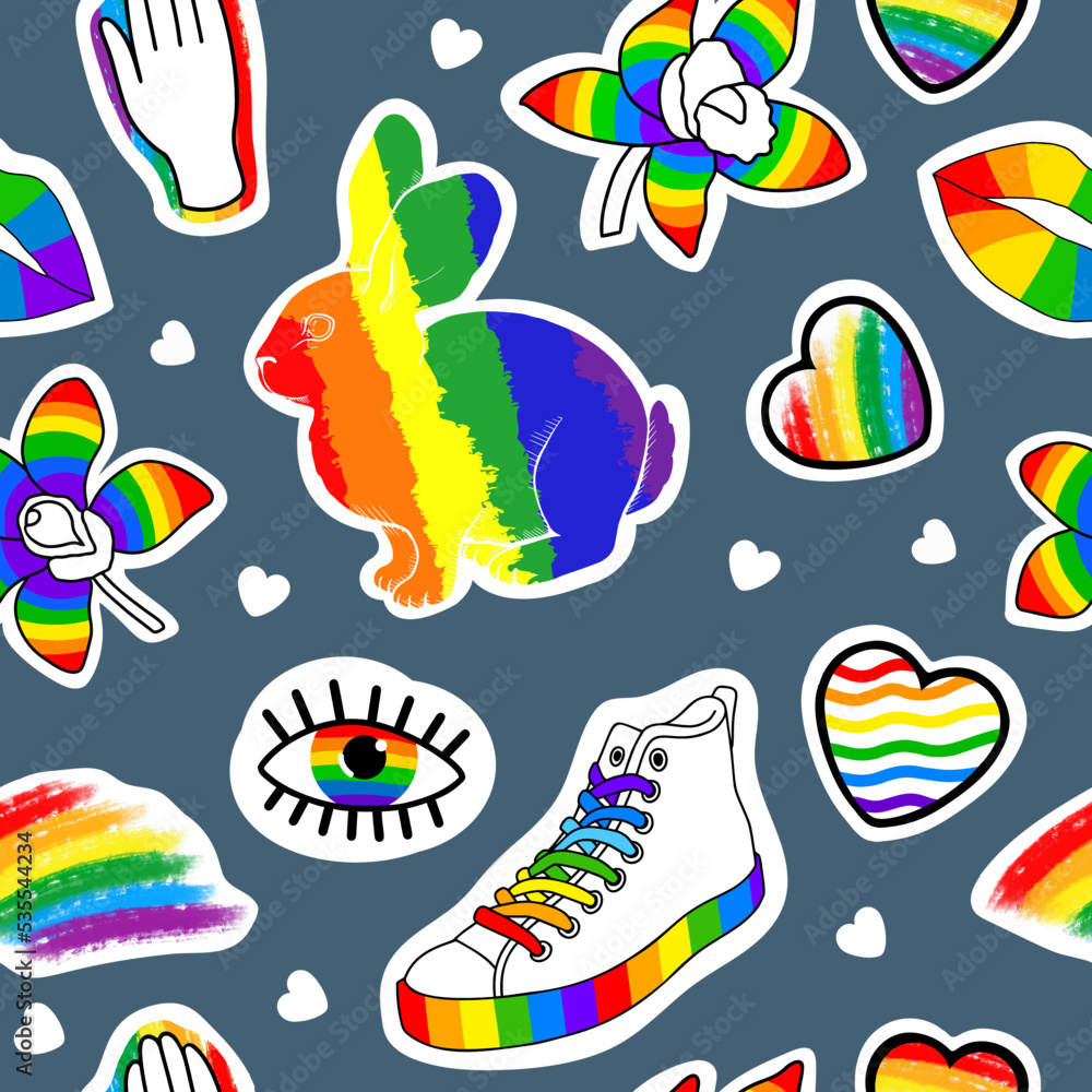 Seamless pattern with LGBT symbols. Colorful design elements and ...