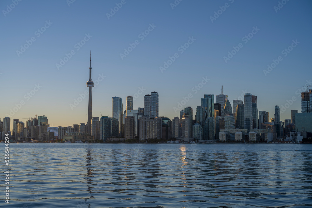 city skyline at dawn