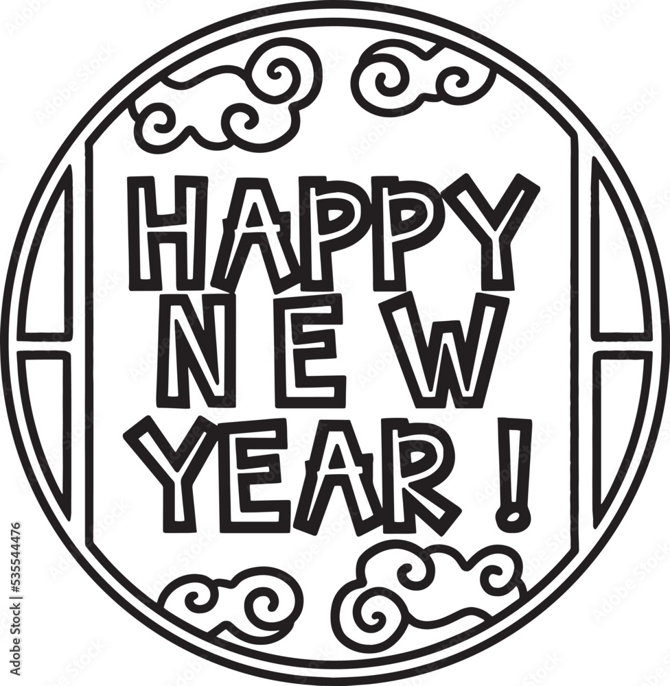 Happy Year Isolated Coloring Page for Kids เวกเตอร์สต็อก | Adobe Stock