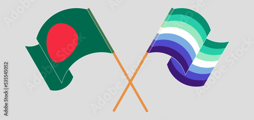 Crossed and waving flags of Bangladesh and gay men pride
