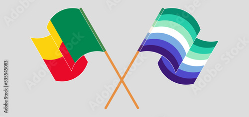 Crossed and waving flags of Benin and gay men pride