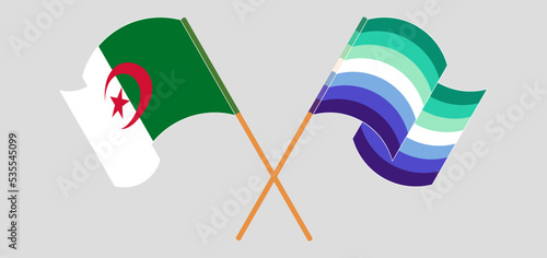 Obraz na plátně Crossed and waving flags of Algeria and gay men pride