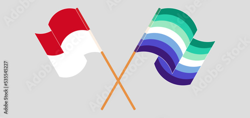 Crossed and waving flags of Monaco and gay men pride