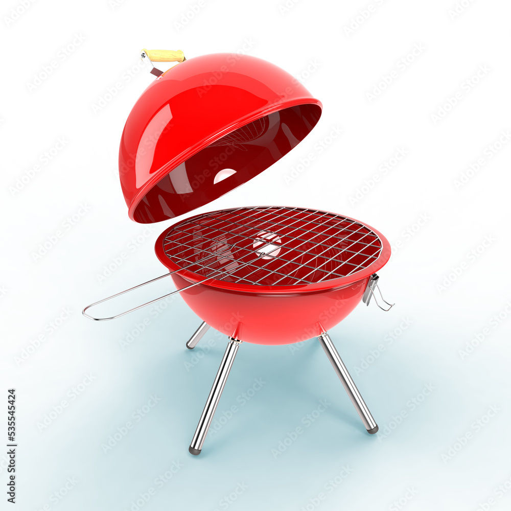 kettle barbecue charcoal grill with folding metal lid for roasting, BBQ