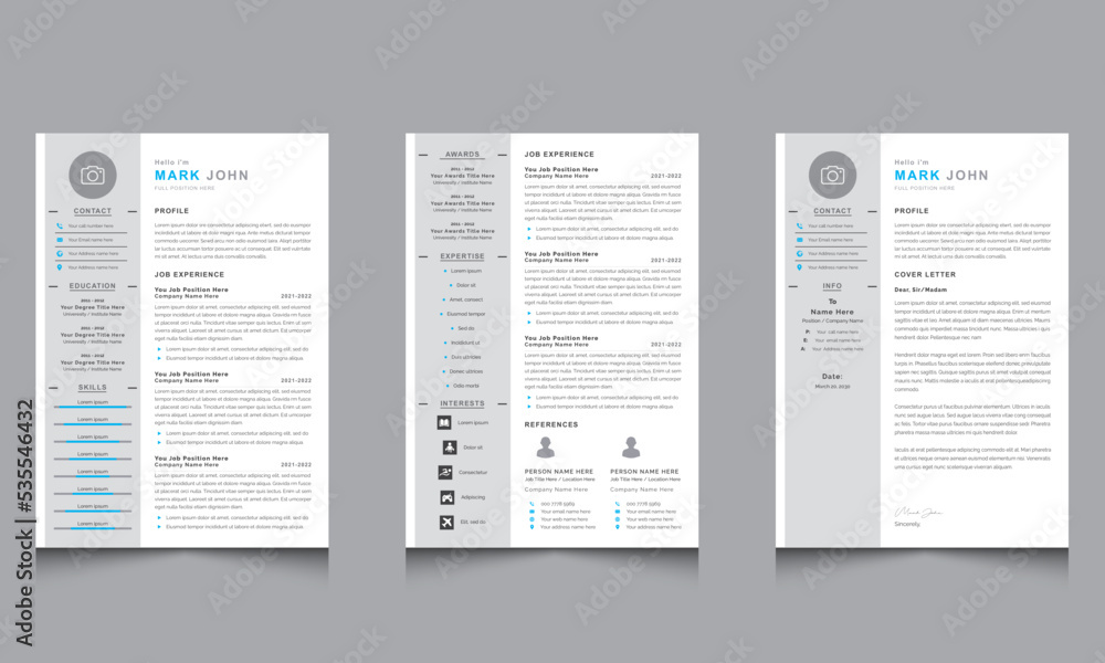 Clean and Professional Resume and Cover Letter Layout Vector Minimalist Creative CV Blue Elements Clean and Professional Resume and Cover Letter Layout Vector Minimalist Creative CV Blue Elements