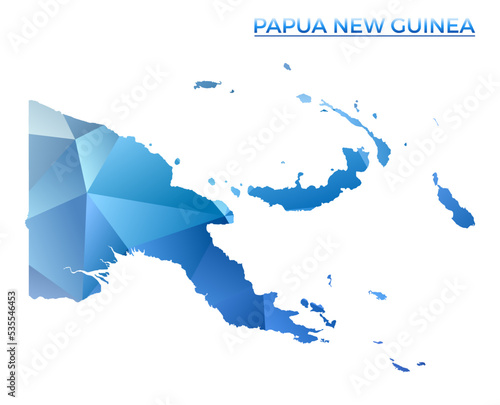 Vector polygonal Papua New Guinea map. Vibrant geometric country in low poly style. Trendy illustration for your infographics. Technology, internet, network concept.