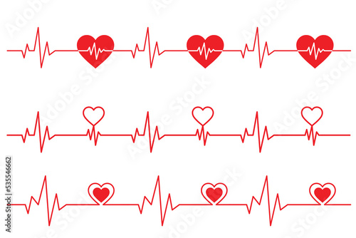 Vector Illustration heartbeat line and ECG - EKG signal set photo