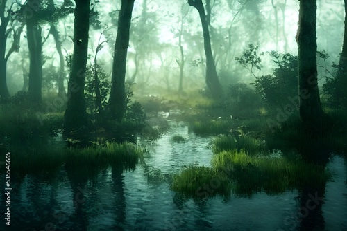 A foggy swamp. Dark and mysterious. © ECrafts