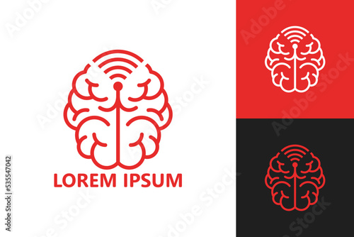 Brain signal network logo template design vector
