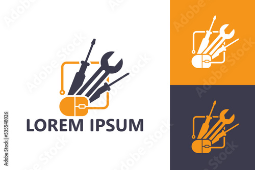 Computer mouse repair logo template design vector