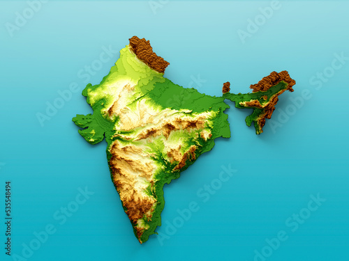 India Map Shaded relief Color Height map on the sea Blue Background 3d illustration photo