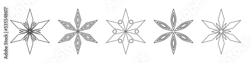 Christmas snowflakes stars line icons.