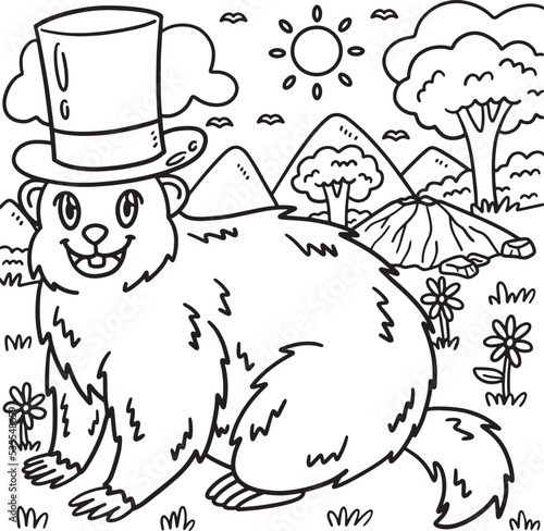 Groundhog with Top Hat Groundhog Day Coloring  photo