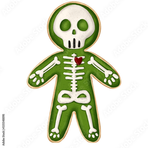 Green Skeleton Halloween cookie, Skeleton cookie, 