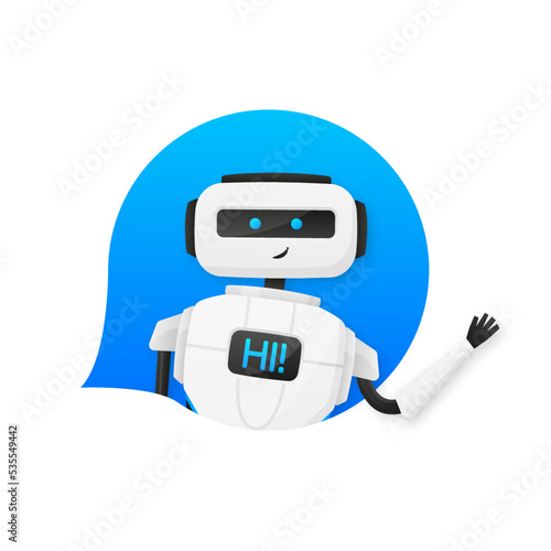 The Bot says hello to users. Welcome to the ChatBot. Online consultation. Vector illustration.