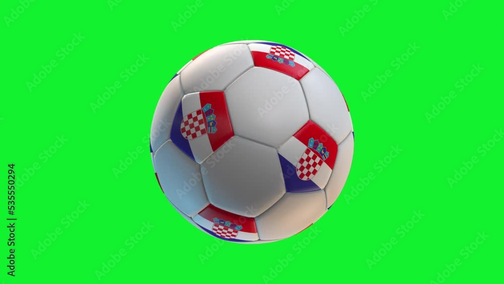Soccer ball with flag Croatia, on green screen background loop alpha. 3D Rendering Soccer ball with flag Croatia, on green screen background loop alpha. 3D Rendering