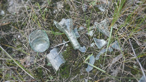 garbage in the forest bottles glass