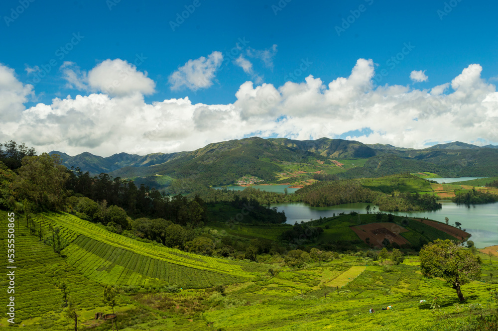 Towering mountains, tea plantations, river, blue and white sky, reflection visible in water, nature's gift of greenery everywhere is the way one can explain the beauty of Ooty.