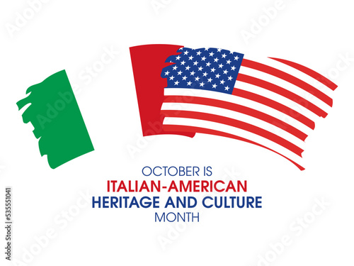 October is Italian-American Heritage and Culture Month vector. Abstract grunge paintbrush Italian and American Flag icon vector isolated on a white background. Important day