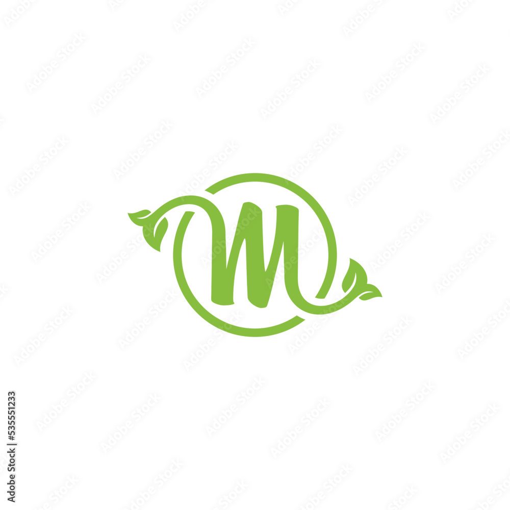 Letter m leaf logo design vector. initial letter m with leaf