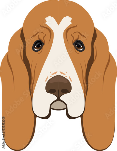 Basset hound face icon. Funny cartoon dog