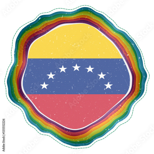 Venezuela flag in frame. Badge of the country. Layered circular sign around Venezuela flag. Charming vector illustration.