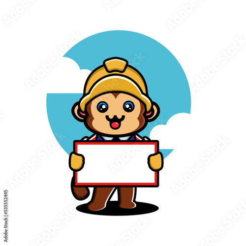 Cute monkey construction worker cartoon