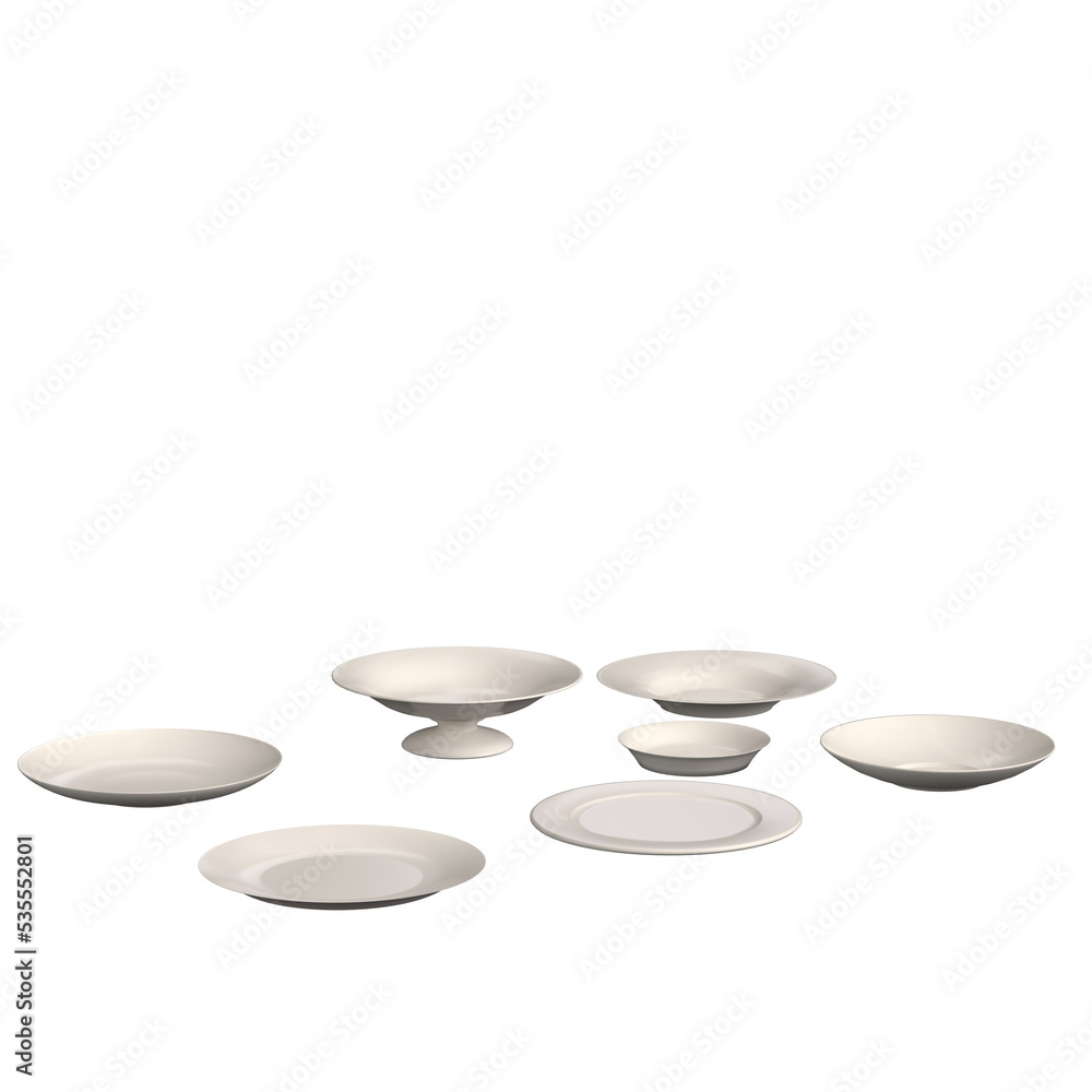 3d rendering illustration of a set of bowls and dishes 3d rendering illustration of a set of bowls and dishes