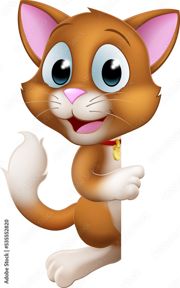 Naklejka premium Cat Cartoon Pet Kitten Cute Animal Character Sign