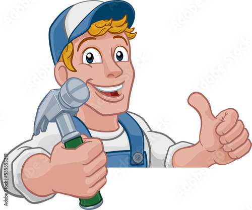Handyman Hammer Cartoon Man...