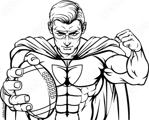 Superhero Holding Football Ball Sports Mascot