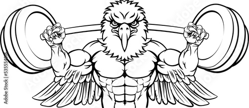 Eagle Mascot Weight Lifting Barbell Body Builder photo