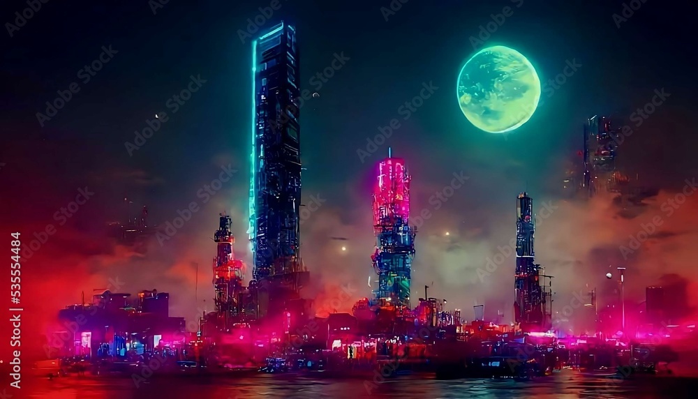 Neon city at night