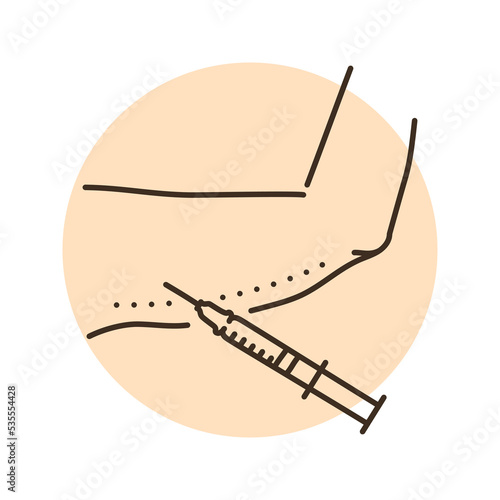 Lipolytics in hand color line illustration. Hyaluronic injection.