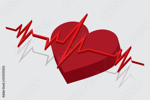 Isometric heart shape and 3d Illustration heartbeat line and ECG - EKG signal set photo