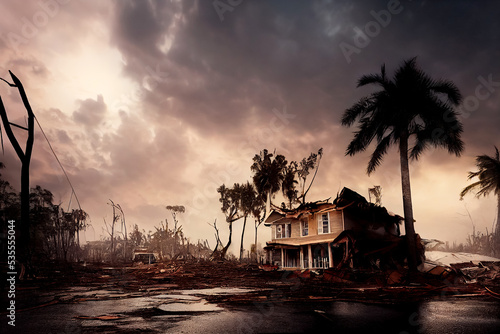 Hurricane, Florida after the hurricane. Broken houses, broken trees photo