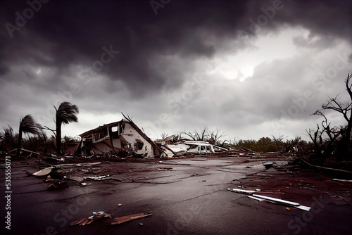 Hurricane, Florida after the hurricane. Broken houses, broken trees photo