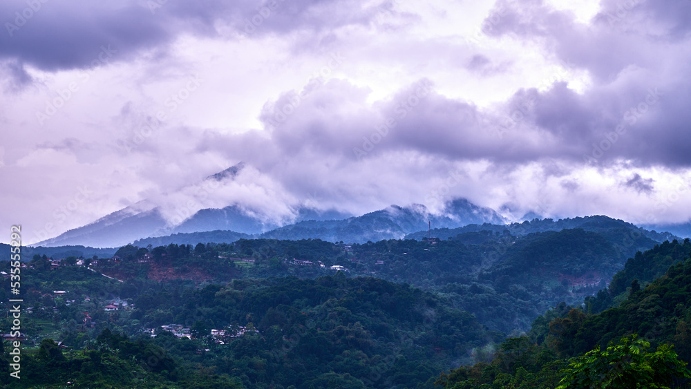 View of mountains and hills after heavy rain, Bogor, Indonesia