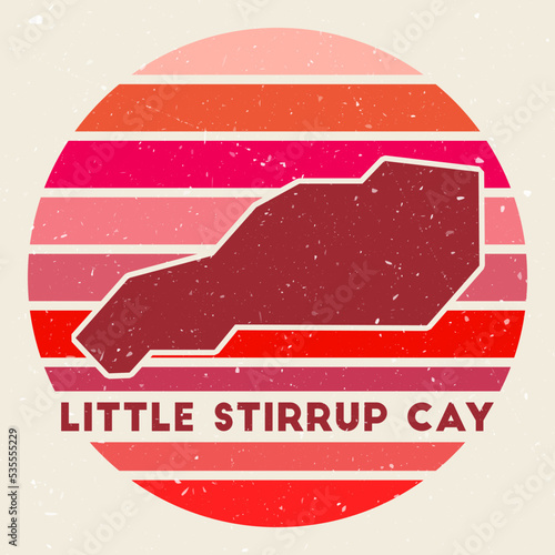 Little Stirrup Cay logo. Sign with the map of island and colored stripes, vector illustration. Can be used as insignia, logotype, label, sticker or badge of the Little Stirrup Cay.