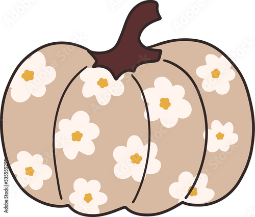 Halloween hippie groovy outline drawing of pumpkin clipart illustration element