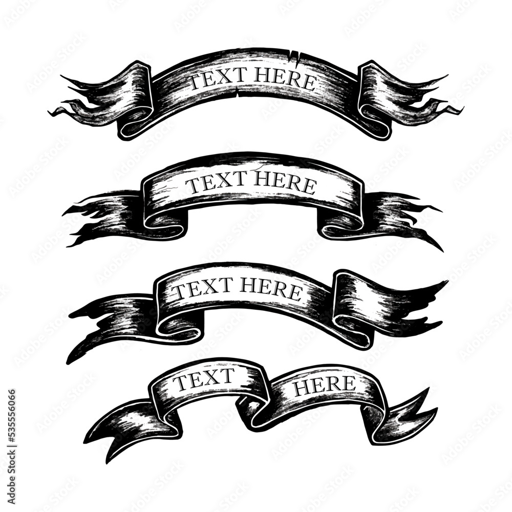Ribbon tex set vintage tattoo vector illustrations for logo, mascot ...