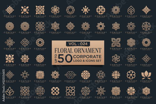Floral ornament logo icon set. Abstract beauty flower or mandala logo design collection.