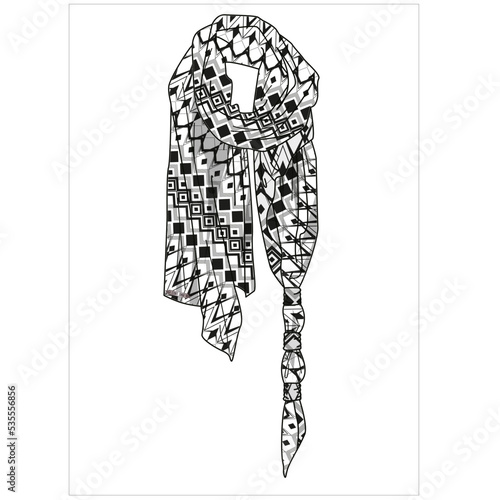 WINTER WEAR UNISEX SCARF MUFFLER WITH PRINT AND PATTERN VECTOR SKETCH