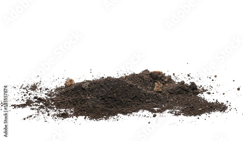 Soil, dirt pile isolated on white, side view 